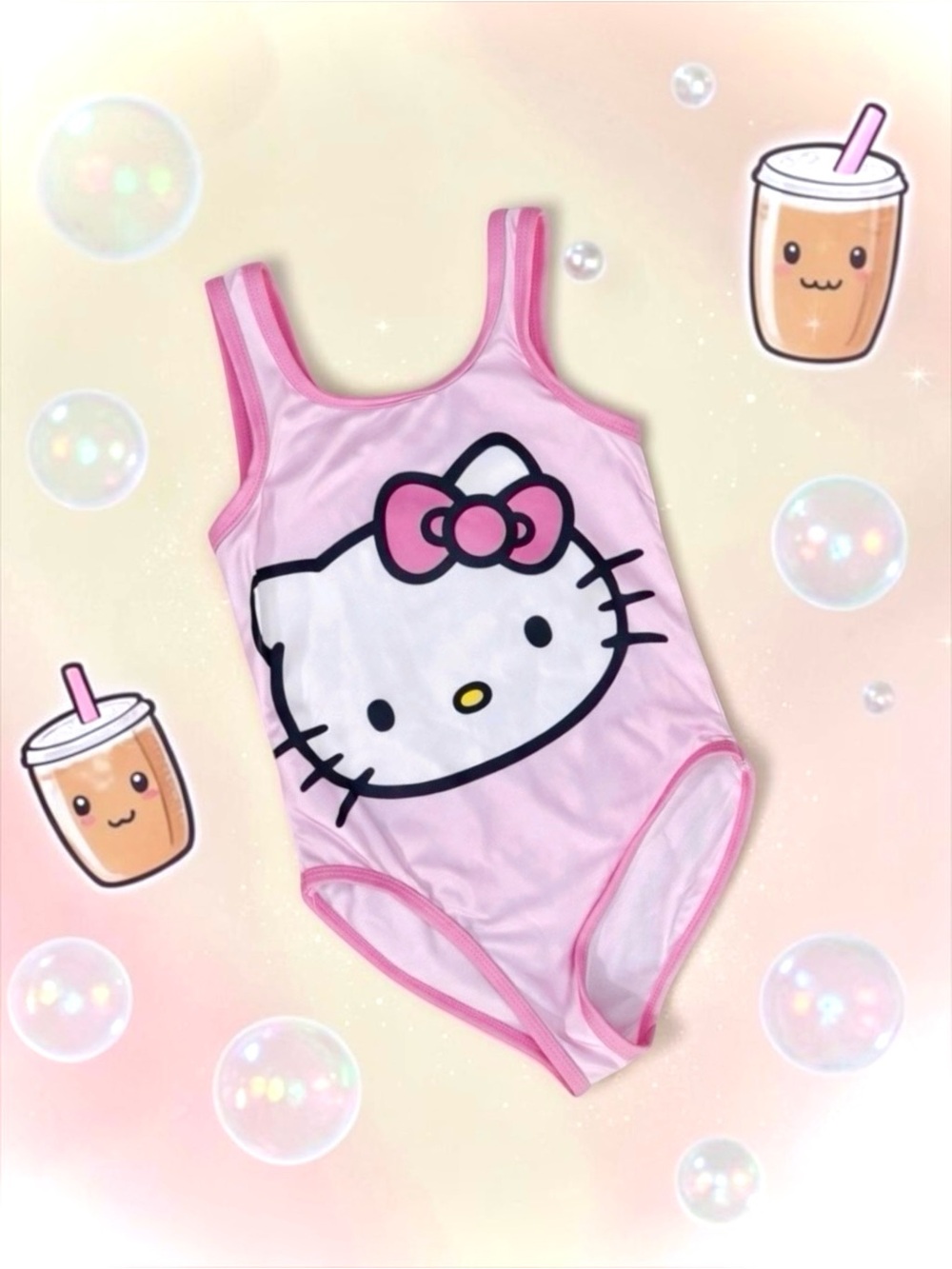 Hello Kitty by Sanrio Girls Swimsuit Pastel Pink One‑Piece S 6/6X EUC